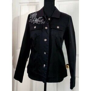 Christopher Banks Black  Embroidered  Beaded Jean Jacket Womens Sz S Blazer NWOT